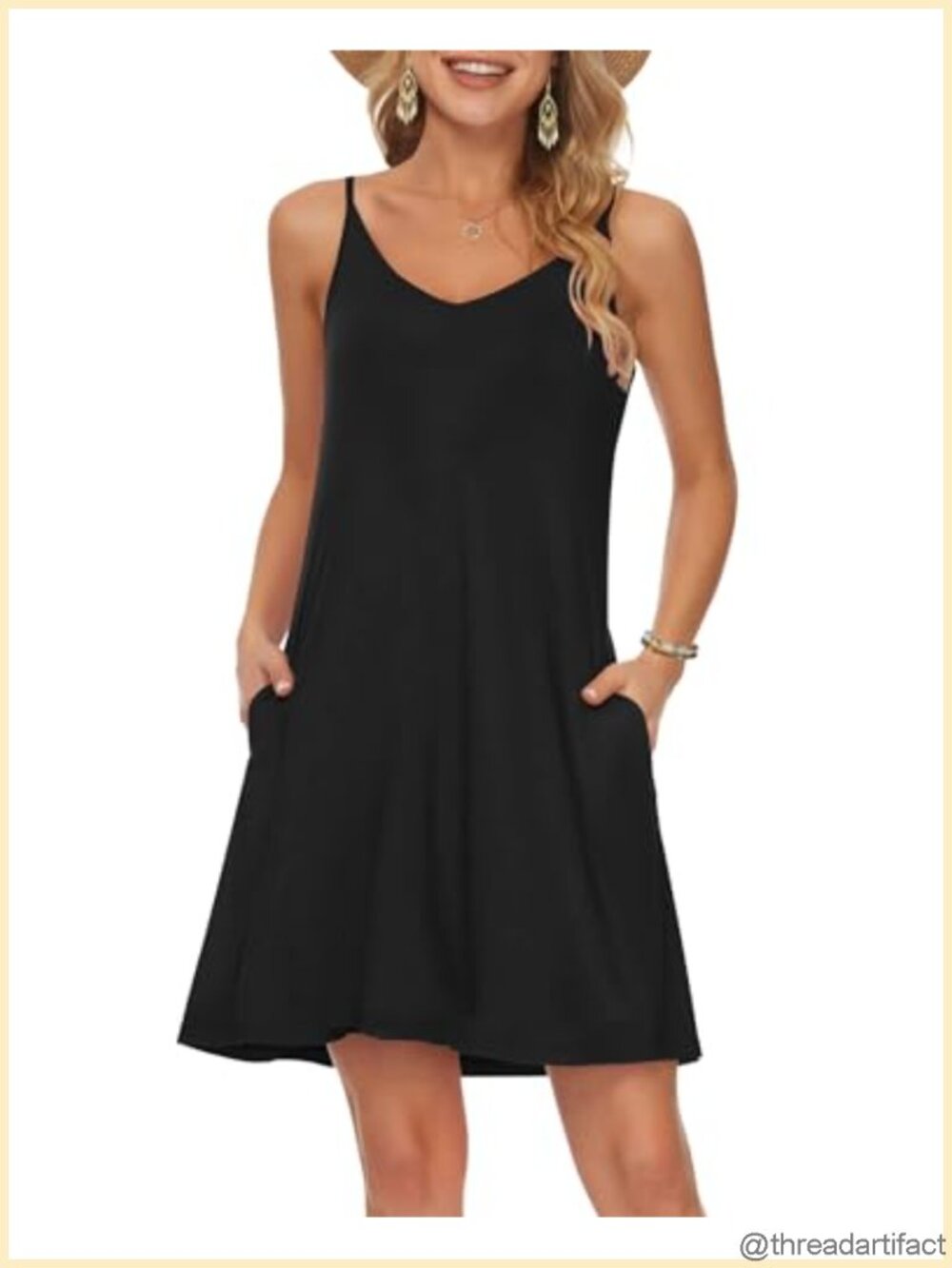 Women's Spaghetti Strap Beach Cover Up Dress with Pockets